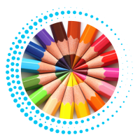 Different coloured pencils in a circle with multicoloured tips in the middle